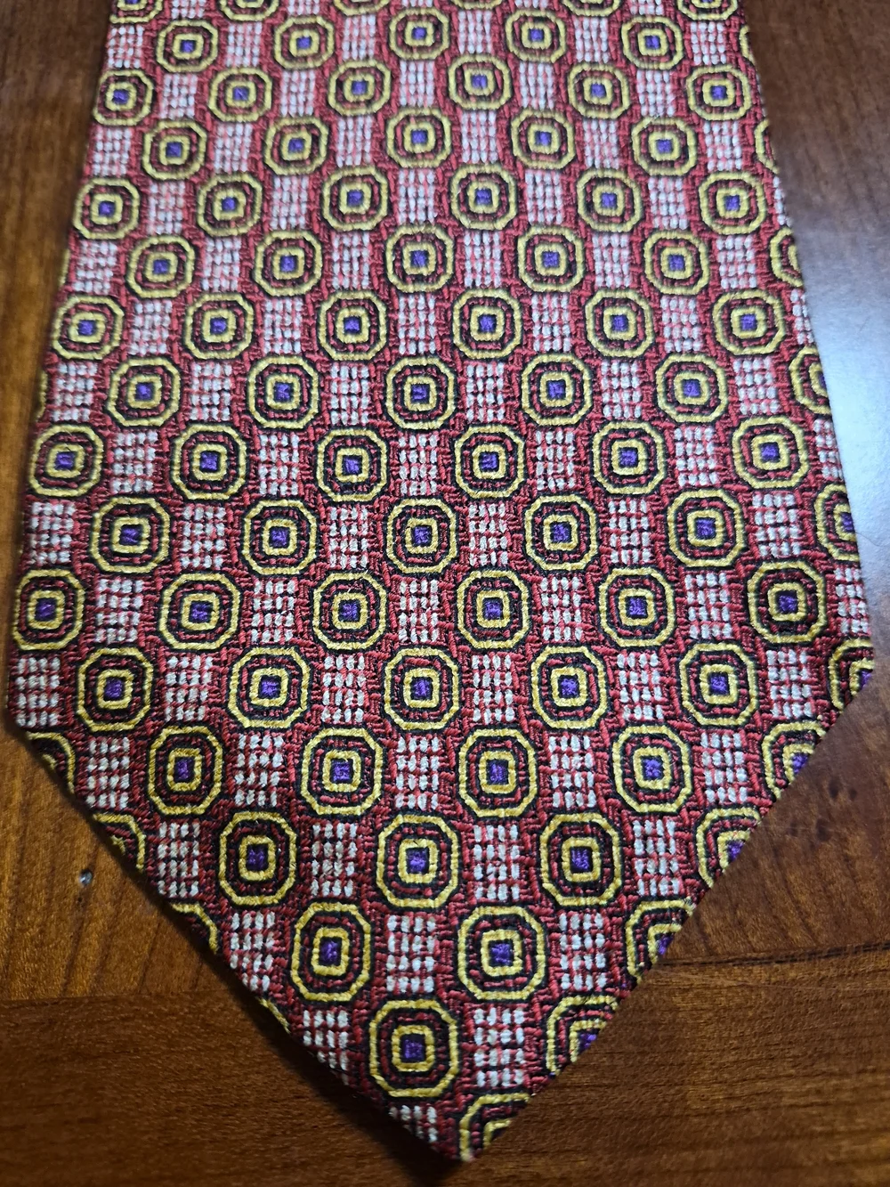 Robert Talbott Red Geometric Silk Best In Class Tie with Gold and Black Accents